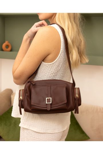 Alexandria Dark Brown Pocket Shoulder Bag
