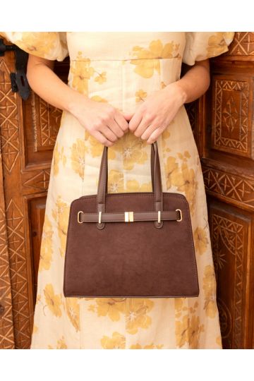 Andalucia Brown Structured Top Handle Bag