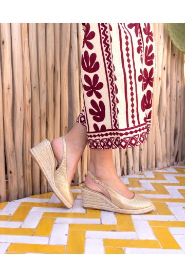BAHAMAS Gold Closed Toe Slingback Mid Espadrille Wedge