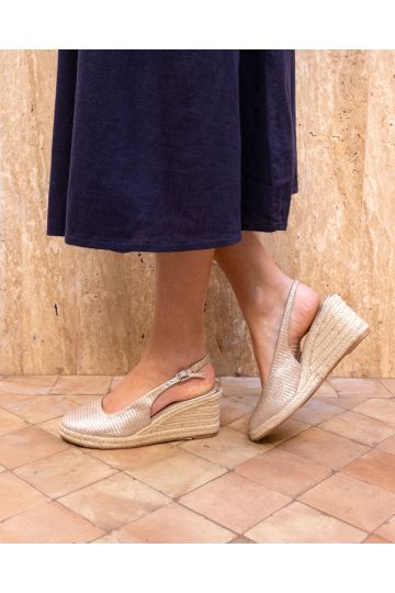 BAHAMAS Silver Closed Toe Slingback Mid Espadrille Wedge