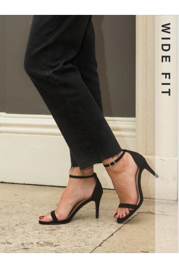 Wide Fit Berril Black Two Part Stiletto Mid Heel Sandals
