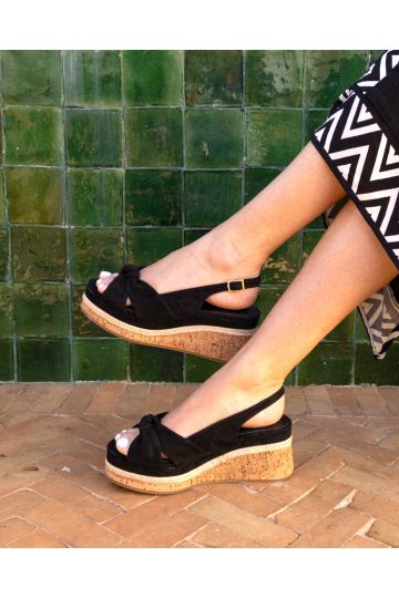 Billie Black Mid Wedge Knot Slingback Sandal