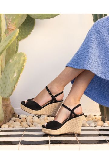 BLISS Black Espadrille Wedge Sandal