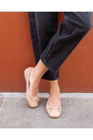 WIDE FIT CAPRICORN Nude Soft Square Toe Cap Bow Ballerina