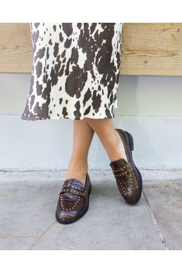 CARMELLA Chocolate Stud Detail Loafer