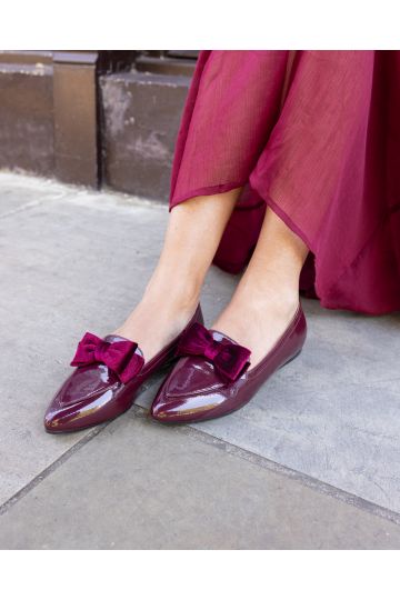 COCO Burgundy Bow Flat Point Shoe