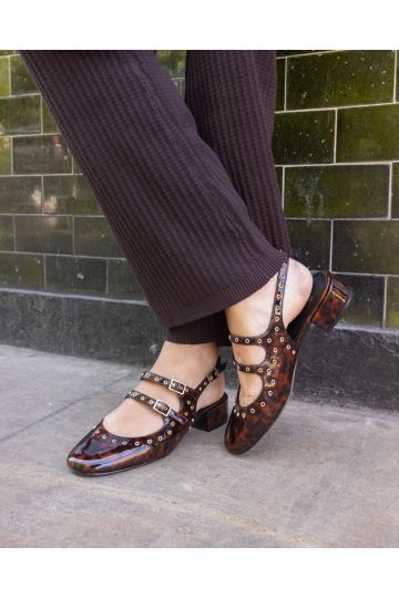 COURTNEY Tort Eyelet Detail Mary Jane Low Heel Slingback