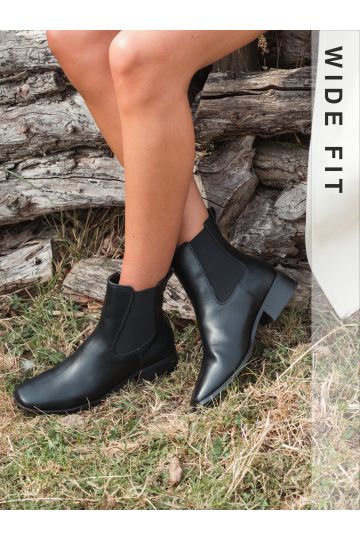 Wide Fit Daishiro Black Flat Ankle Chelsea Boot