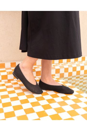 Fame Black Woven Flat Ballerina Shoe