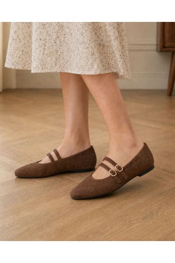 Wide Fit Fancie Brown Mary Jane Flat Shoe