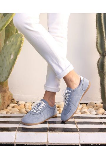 Flavia Blue Soft Lace Up Low Profile Trainer