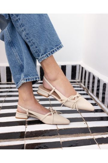 Fleur Off White Point Bow Slingback Flat Shoe