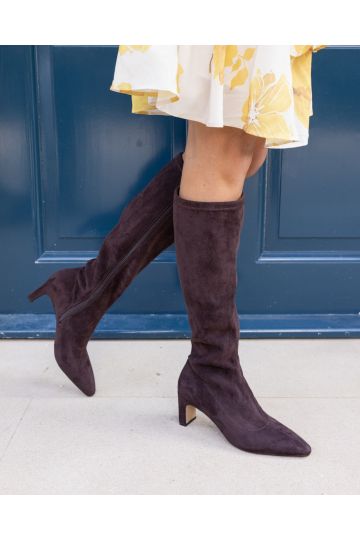 GAZE Choc Slim Block Heel Chisel Toe Stretch Knee Boot
