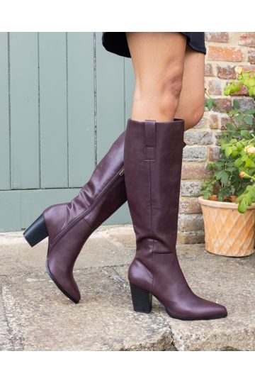 Gili Burgundy Block Heel Western Knee Boot