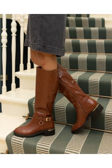 Goa Tan Buckle Ring Detail Knee High Stretch Boot