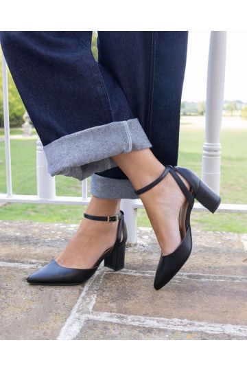 Imelda Black Two Part Ankle Strap Court