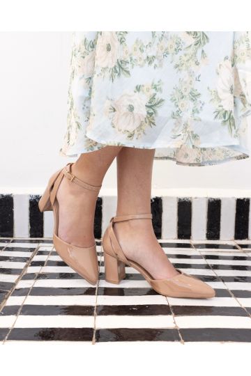 IMELDA Nude Patent Two Part Ankle Strap Court