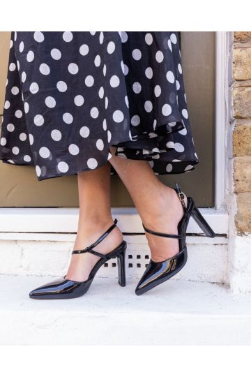 WIDE FIT INDIE Black Point Toe Strappy Court Shoe