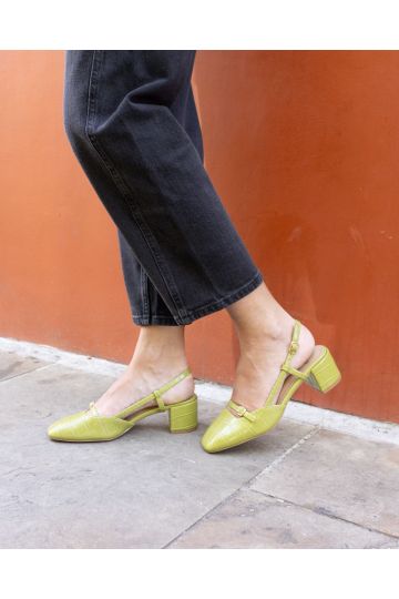 ISADORA Green Block Heel Mary Jane Slingback Court