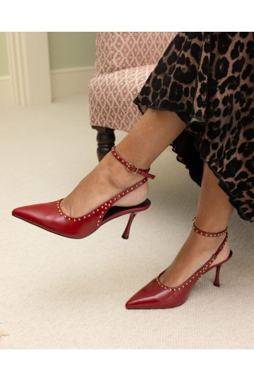 ITALIA Stud Detail Red Ankle Strap Point Court