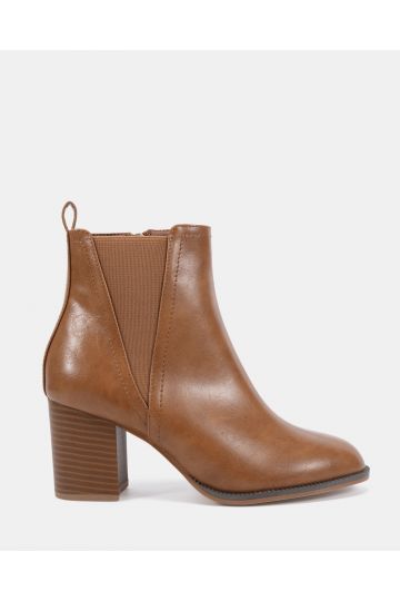 Wide Fit Jessie Tan Block Heel V Chelsea Ankle Boot