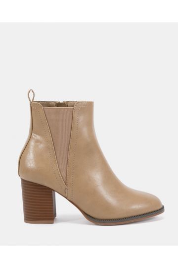Jessie Taupe Block Heel V Chelsea Ankle Boot