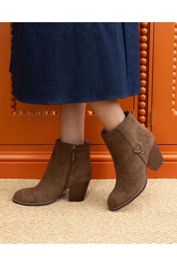 Juliette Brown Hardware Heeled Ankle Boot