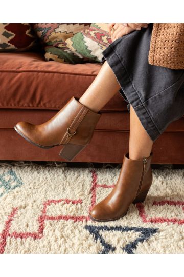 Juliette Tan Hardware Heeled Ankle Boot