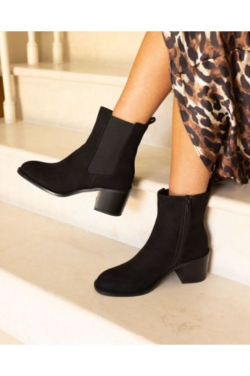Juno Black Block Heel Chelsea Ankle Boot
