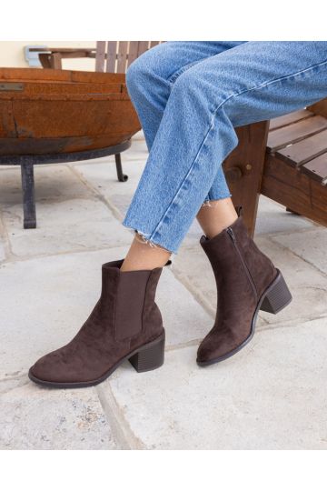 Juno Brown Block Heel Chelsea Ankle Boot