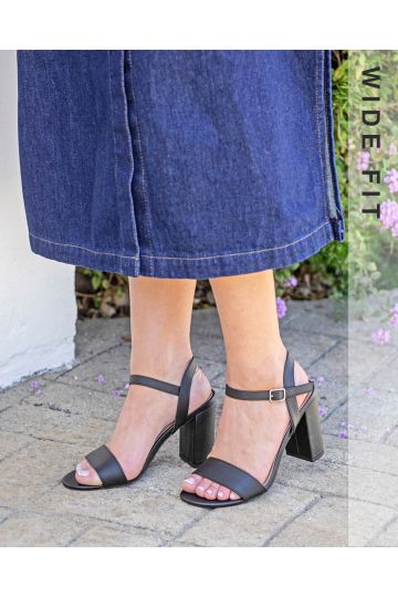 Wide Fit Mills Black Block Heel Sandal