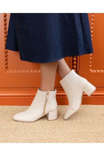 KATE Taupe Zip Side Square Toe Block Heel Ankle Boot