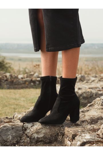 Kellan Black Block Heel Sock Ankle Boot