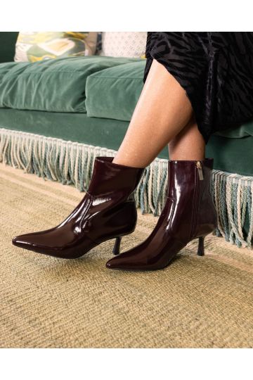KYLIE Burgundy Mid Stiletto Heel Point Ankle Boot