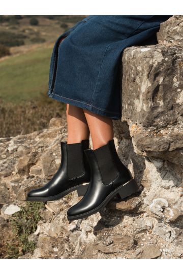 Lazio Black Heel Hardware Flat Chelsea Ankle Boot