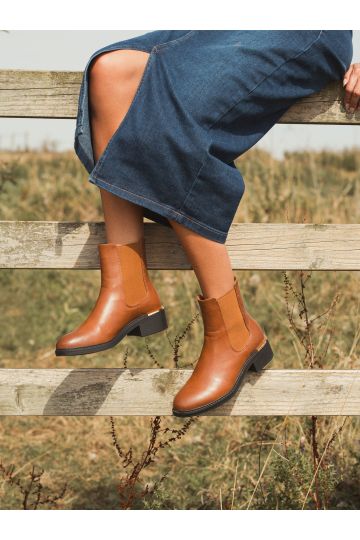 Lazio Tan Heel Hardware Flat Chelsea Ankle Boot