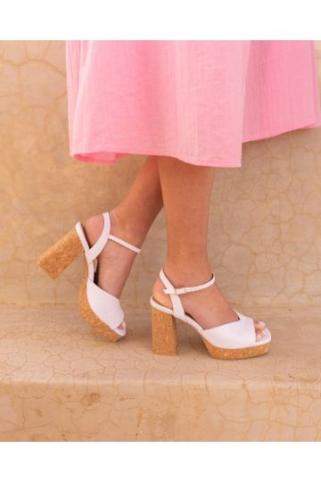 Lennon White Block Heel Platform Ankle Strap Sandal