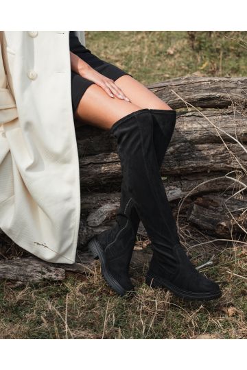 Lindos Black Flat Over The Knee Boot
