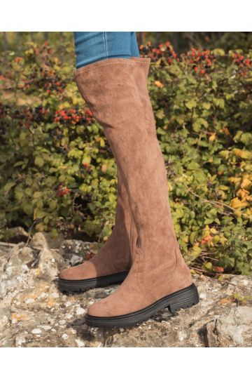 Lindos Taupe Flat Over The Knee Boot