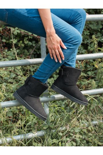 Lorna Black Bow Detail Faux Fur Lined Flat Boot