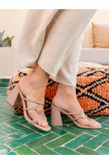 WIDE FIT LUCKIE Nude Block Heel Mules