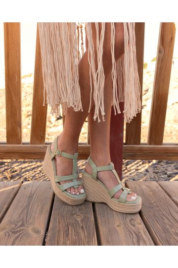 BEATRIX Sage Tbar Wedge Espadrille Sandal