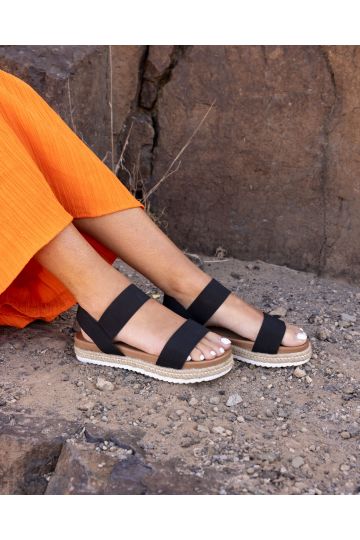 WIDE FIT BOLOGNA Black Stretch Espadrille Sandal