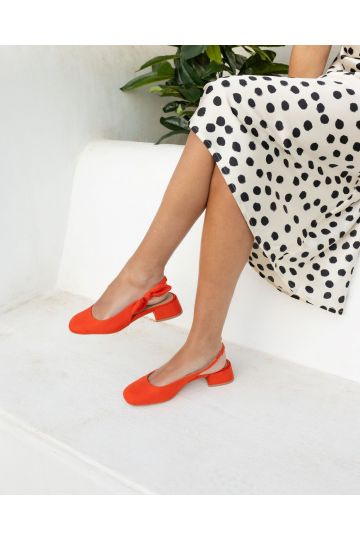 Wide Fit CLAUDIA Red Bow Low Block Slingback