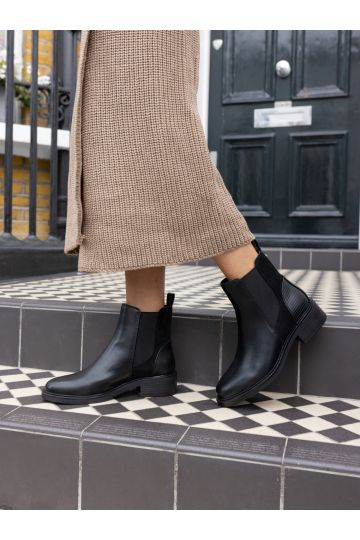 Daniela Black Flat Chelsea Boot