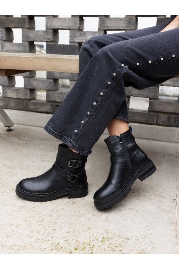 Dare Black Buckle Biker Boot
