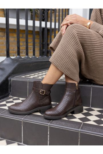 Wide Fit Darya Choc Croc Buckle Chelsea Boot