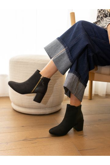 Davion Black Lizard Zip Block Heel Ankle Boot