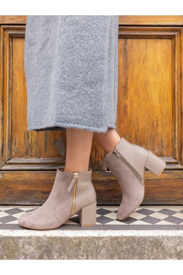 Wide Fit Davion Taupe Lizard Zip Block Heel Ankle Boot