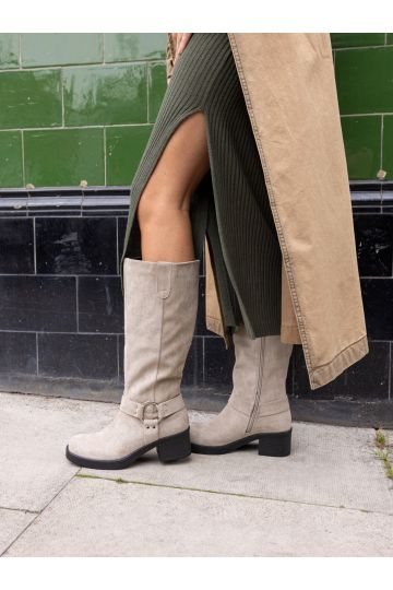 Delaware Taupe Harness Biker Knee Boot